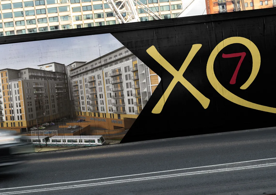 Property hoarding design, Manchester, XQ7 Salford Quays