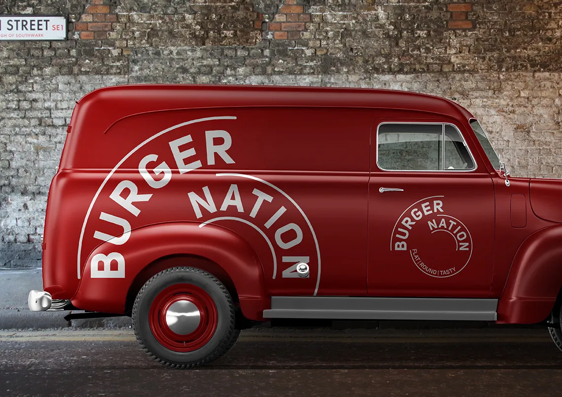 Branded restaurant van livery, Burger restaurant van design, red restaurant van design, Delivery restaurant van design